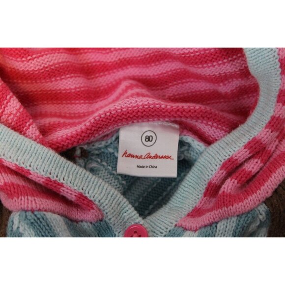 Hanna Andersson Romper Baby Sz 80 US 2 Hooded Sweater Brown Polka Dots Stripes - Picture 9 of 11